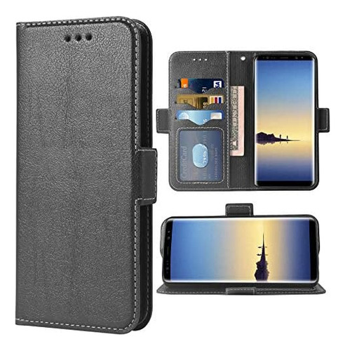 Funda Para Samsung Galaxy Note 8, Negro/billetera/cuero