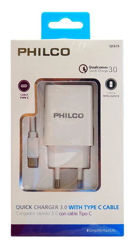 Cargador Usb Inteligente 18w Carga Rápida 3.0 + Cable Tipo C