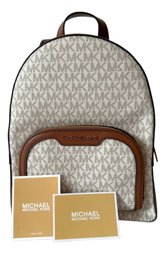 Bolsa Bolso Mk Michael Kors Mochila Backpack Set Mediana Beige Monograma