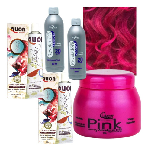  Kit Tinta Cabelo Rosa Pink 2 Tinta 1 Matiz 2 Ox 30 Vol Quon Tom Pink Rosa