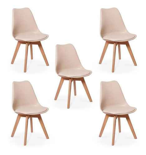 Conjunto 05 Cadeiras Eames Wood Leda Design - Nude