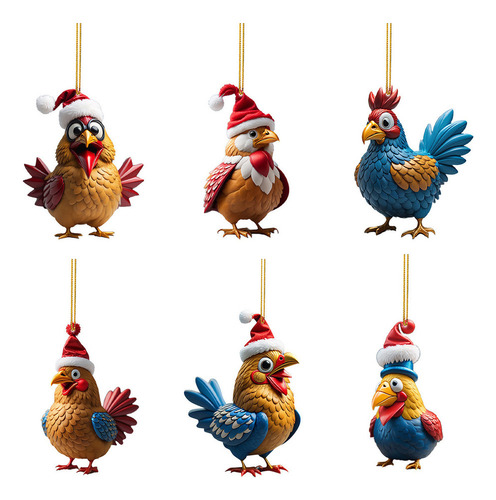 , Colgante De Coche Con Forma De Pájaro Navideño, 6 Unidades