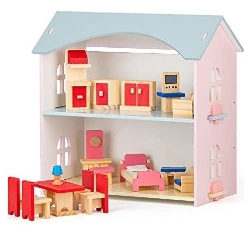 Casa De Muñecas Madera Para Niños Pequeños 3 Habitacione