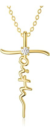 Sisgem Solid 14k Gold Faith Cross Necklace Hope Believe