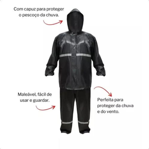 Capa De Chuva Impermeável P/motoqueiro Preta Jaqueta E Calça