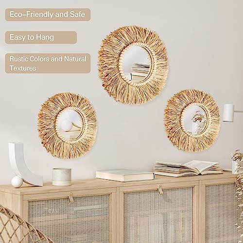 3 Piezas Decorativas Colgantes De Pared Con Espejo Boho Y Mi