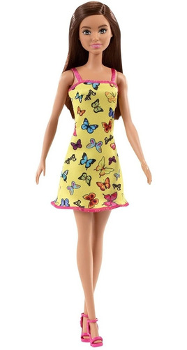 Barbie Básica Vestido Amarillo C/ Mariposas T7439