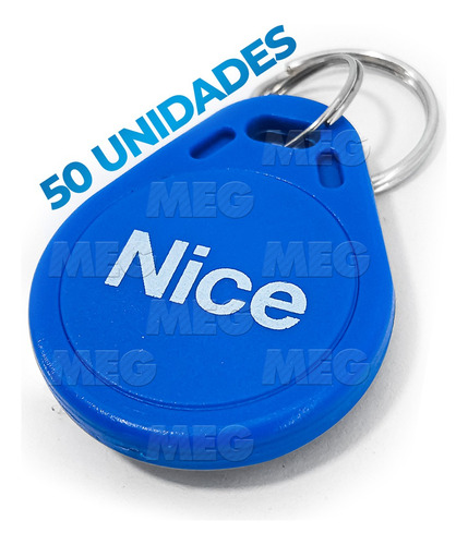 Kit 50 Chaveiro De Proximidade Tag Nice Linear 125 Khz Azul