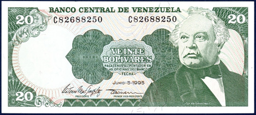 Billete 20 Bolívares C8 Junio 5 1995 José Antonio Páez