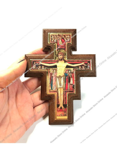 Cruz San Damian Madera Con Relieve 14cm (italy) Crucifijo