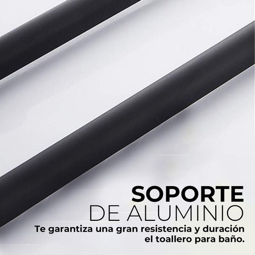 Toallero De Baño Doble Barra Desnivel Con Gancho Negro