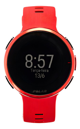 Reloj pulsera digital Polar Vantage V2 con correa de silicona color rojo - fondo negro