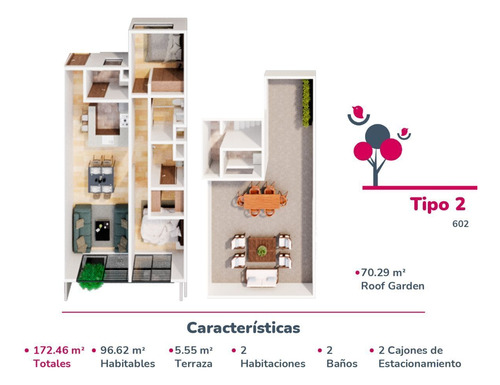 Departamento Con Roof Garden Privado 2 Recamaras 2 Baños Y 2 Estacionamientos