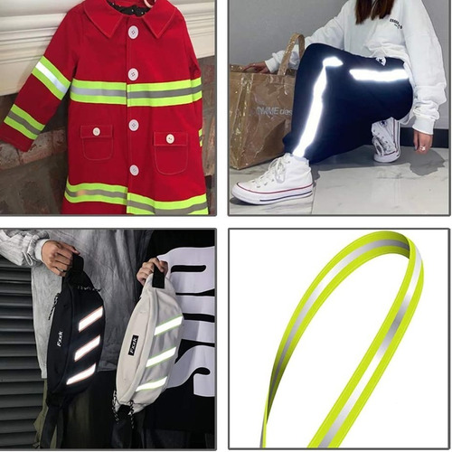 Imagen 4 de 10 de Cinta Reflectiva Textil Fluo Para Costura Vestimenta 10 Mts