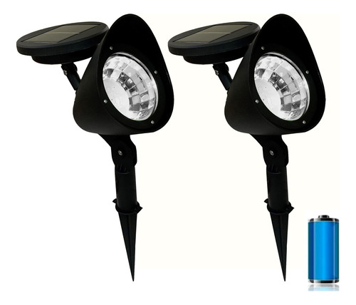 Kit 2 Luminária Solar Refletor Super Led Spot Jardim Externo