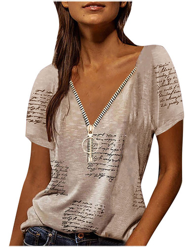 Blusa Manga Corta Para Mujer Cuello V Casual Moda Holgada