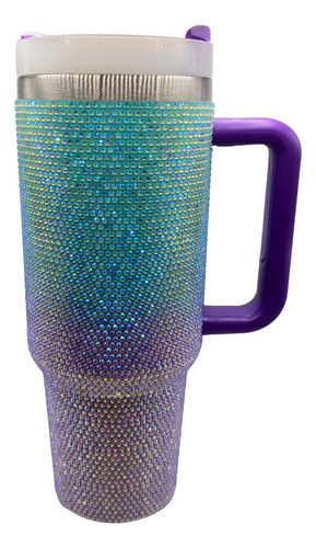 Vaso Termico Quencher 1.2 Con Strass - Brillo Degradé Acero Celeste / Violeta Tornasolado Strass Degradé