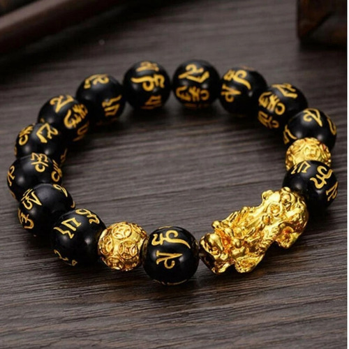 Pulsera Chinese Fortune Lucky, cuentas de resina negras
