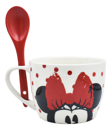 Taza Minnie Mouse Con Cuchara Y Tapa 650ml Ceramica Disney