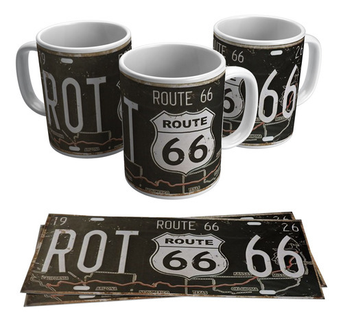 Caneca Rota 66 Estados Placa Antiga Vintage Anos 60 325ml