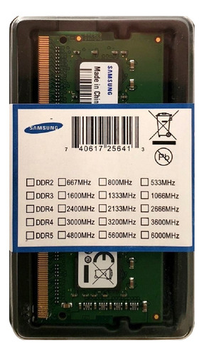 Memoria Ram Samsung 8gb Ddr4 Pc4-19200 2400mhz 260pin Verde