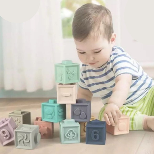 Imagen 2 de 8 de Cubos Bloques De Goma Para Apilar Didacticos Texturas Bebe