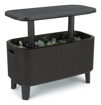 Mesa Doble Exterior Hielera Frapera Keter Bevy Bar Color Negro