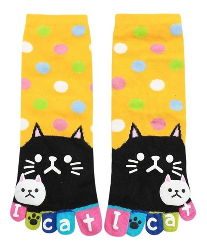 Calcetines Tobilleros Con Estampado De Gato Letras Puntos 1