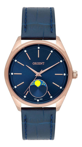 Relógio Orient Feminino Original Azul Couro Frscm015 D1dx