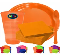Comprar 100 Platos Y 100 Vasos Neón   100 Cucharas   150 Servilletas