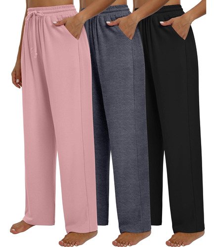 Paquete De 3 Pantalones De Yoga De Pierna Ancha Para Mujer