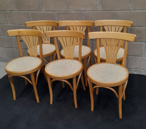 Antiguo Juego De 6 Sillas Bar Thonet Peineta Esterilla