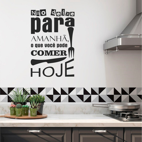 Adesivo Frase Parede Cozinha Talher Comer Hoje 70cm X 45cm Cor Preto Fosco