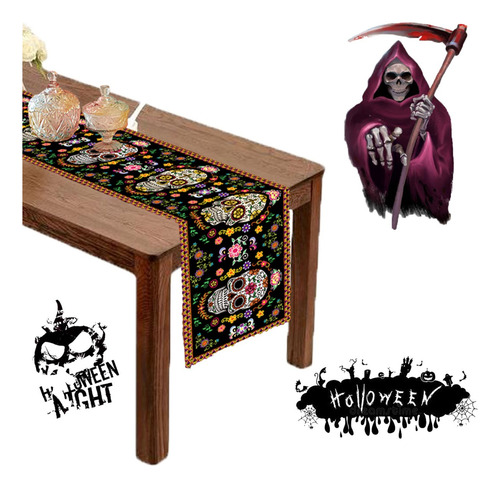 Día De Los Muertos Bandera De Mesa Comedor Halloween Lino