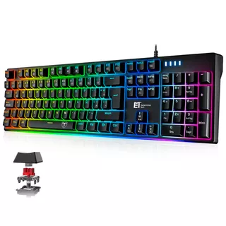 TERPORT Teclado Gamer Mecanico 8519 Cableado Rgb, Español Latino Con Letra Ñ, Red Switches, 105 Teclas Anti-ghosting, Ergonomico Gaming Juegos Oficina, Menos Ruido Win/mac