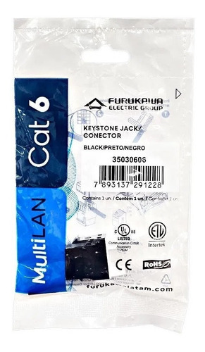 Conector Fêmea Cat6 Multilan 90/180° Preto Furukawa 