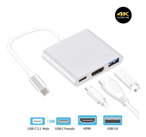 Adaptador Tipo C A Usb Hdmi Tipo C Digital 3 Multipuertos Av