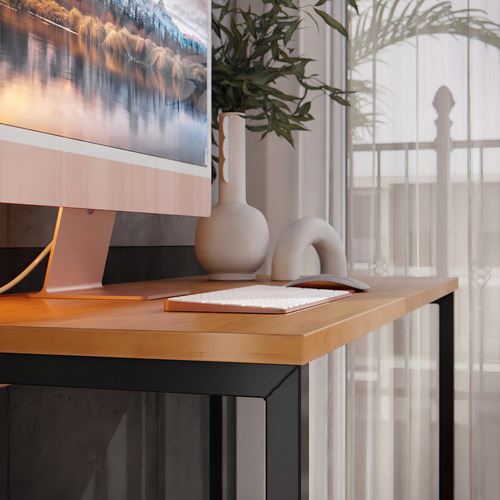 Mesa Escrivaninha Compacta Em Aço Para Escritório E Quarto Estlio Industrial Cor Preto Canela MS Móveis