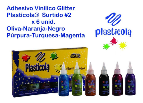 Adhesivo Con Brillos Glitter Plasticola Caja N 2 X6 Colores 