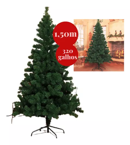 Árvore De Natal Grande Cheia Pinheiro Luxo 150cm 320 Galhos - R$ 243,9