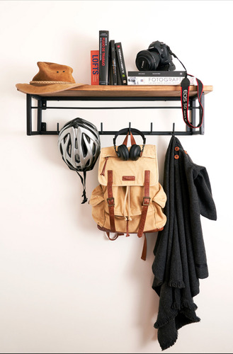 Perchero De Pared De Madera Y Fierro Agreste Diseño