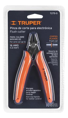 Pinza 5 De Corte Para Electrónica, Truper 17314 Naranja