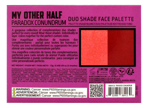 Paleta Facial Rude Cosmetics My Other Half Duo Shade Pearado