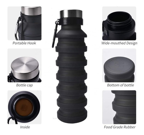 Imagen 4 de 5 de Botella Térmo Silicón Plegable 550ml Retráctil Gym Viaje