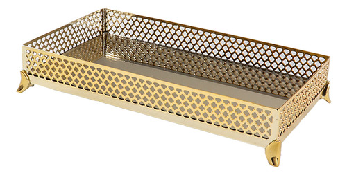 Bandeja Sala Jantar Copos Espelhada Metal 12x22cm Dourado