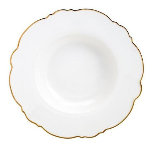 Cj 6 Pratos Wolff Fundos Porcelana Fio Dourado Branco 23cm