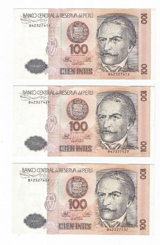 7 X $45.000 Peru Billetes 100 Int 1987 Seguidilla  Nuevos