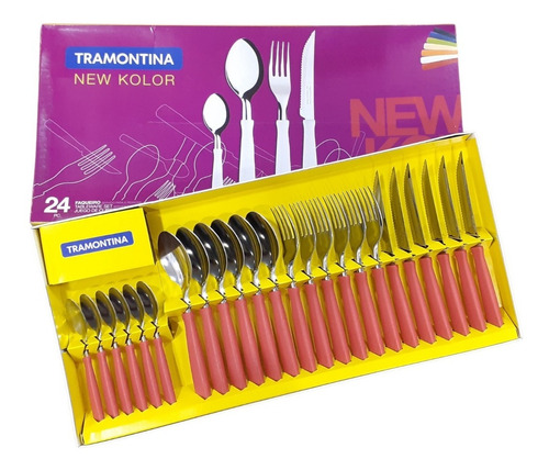 Set 24 Cubiertos Tramontina New Kolor Mango Plastico Rojo