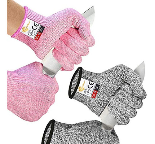 Guantes Resistentes Al Corte Nivel 5 2pares Gris Y Rosa L