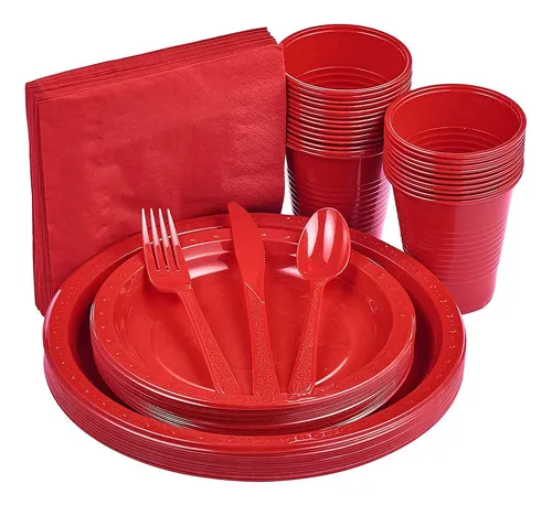 comprar Juego De Vajilla Roja De 175 Piezas, Incluye Platos, Vasos,.